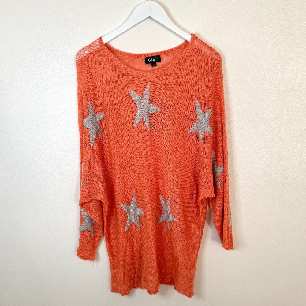 Gigio Woman’s Size Medium Star Patterned Orange & Gray Oversized Fall Sweater